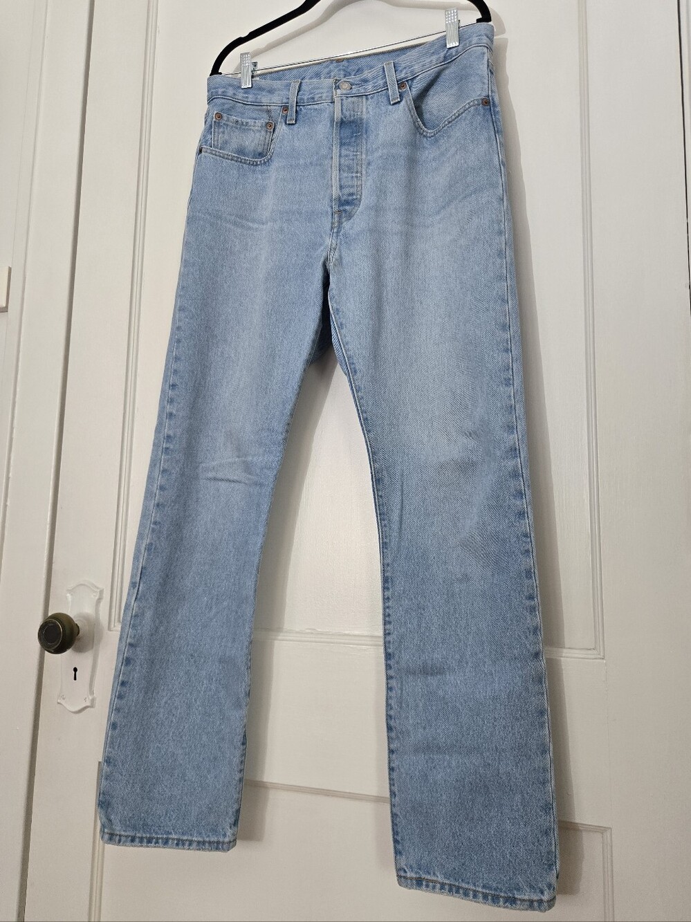 Levis 501 Button Fly Straight Leg Light Wash Denim Jeans